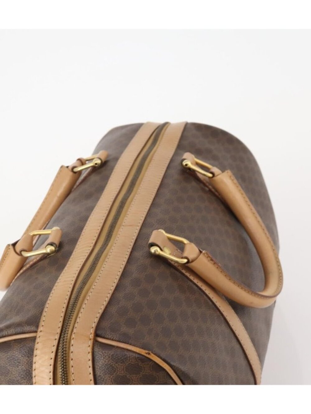 CELINE Macadam Canvas Boston Bag PVC Leather Brown Gold - Picture 5 of 16